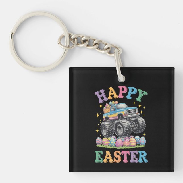 Happy Easter Funny Monster Truck Crush Eggs Keychain (Front)