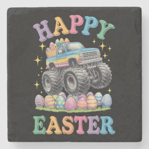 Happy Easter Funny Monster Truck Crush Eggs Stone Coaster