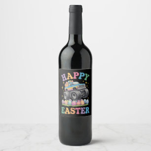Happy Easter Funny Monster Truck Crush Eggs Wine Label