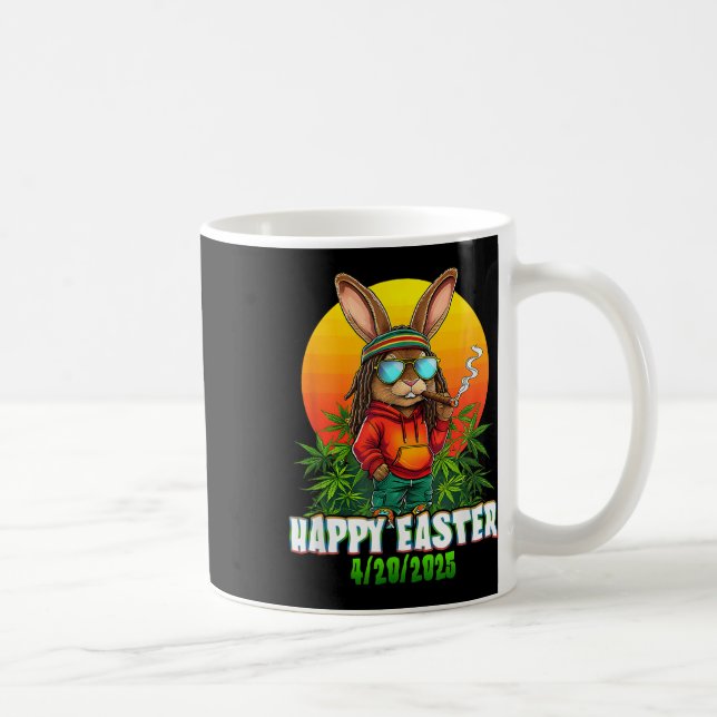 Happy Easter Funny Smoking Easter Bunny Funny Rabb Coffee Mug (Right)