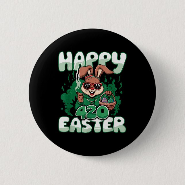 Happy Easter Funny Smoking Easter Bunny Men Women  2 Inch Round Button (Front)