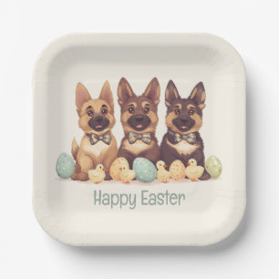 Happy Easter German Shepherd Dogs Paper Plate