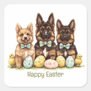 Happy Easter German Shepherd Dogs Square Sticker