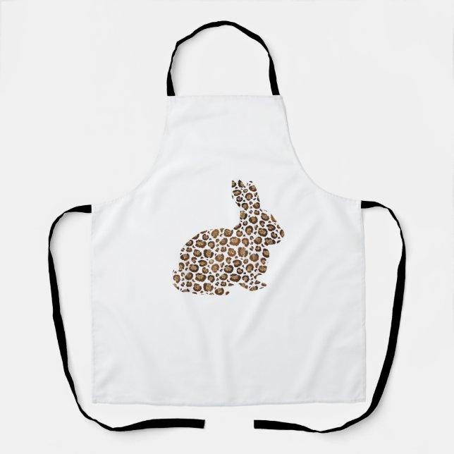 Happy Easter Gift Leopard Print Pattern Bunny Rabb Apron (Front)