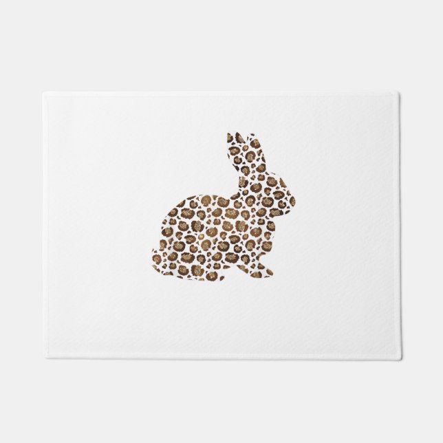 Happy Easter Gift Leopard Print Pattern Bunny Rabb Doormat (Front)