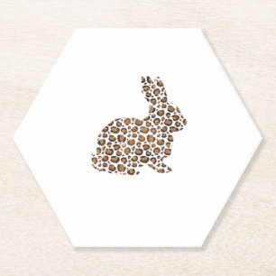 Happy Easter Gift Leopard Print Pattern Bunny Rabb Paper Coaster