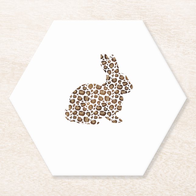 Happy Easter Gift Leopard Print Pattern Bunny Rabb Paper Coaster (Front)