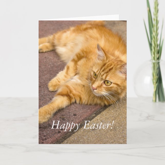 Happy Easter Ginger Cat Holiday Card (Front)
