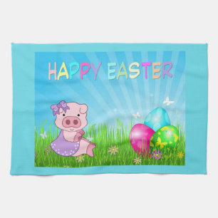 Happy Easter Girl Piggy Kitchen Towel