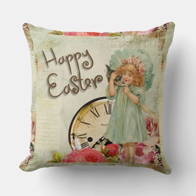 happy easter girl throw pillow (Front)