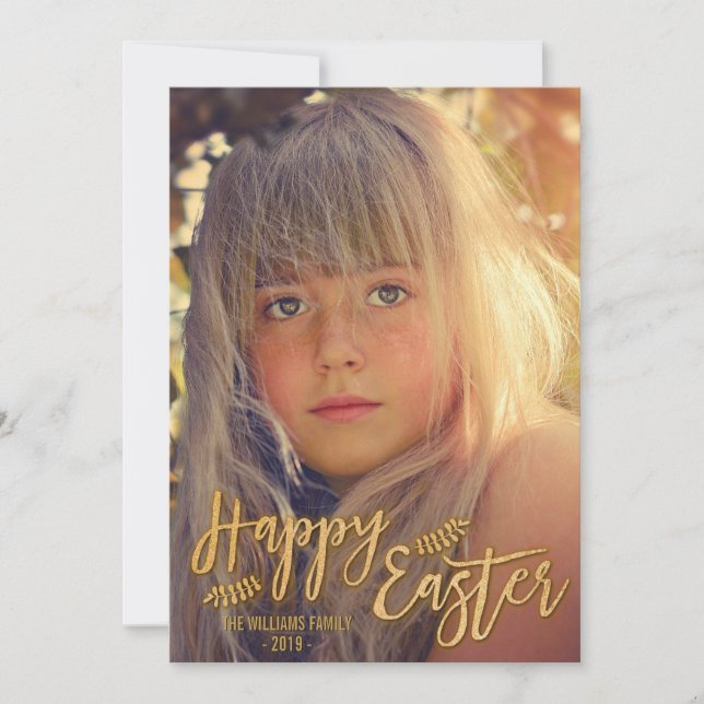 Happy Easter | Glitter Gold Photo Holiday Card (Front)