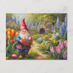 Happy Easter Gnome in Spring Garden Holiday Postcard