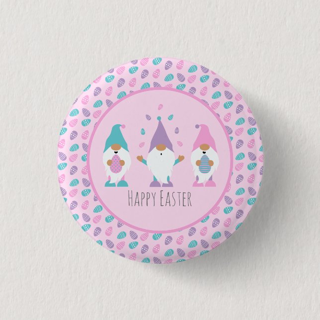 Happy Easter Gnome Juggling Easter Eggs 1 Inch Round Button (Front)