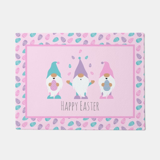 Happy Easter Gnome Juggling Easter Eggs Doormat (Front)