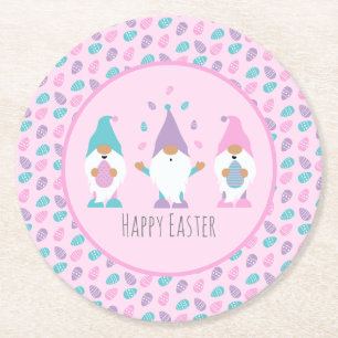 Happy Easter Gnome Juggling Easter Eggs Round Paper Coaster