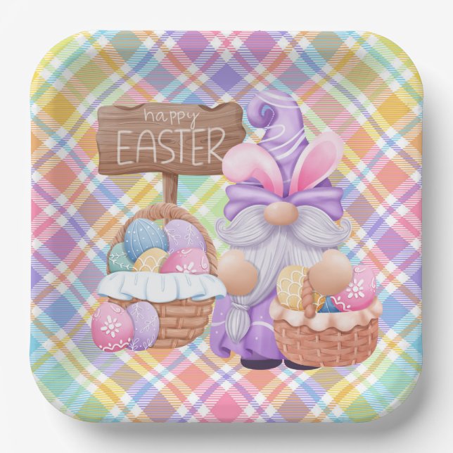 Happy Easter Gnome Paper Plate (Front)