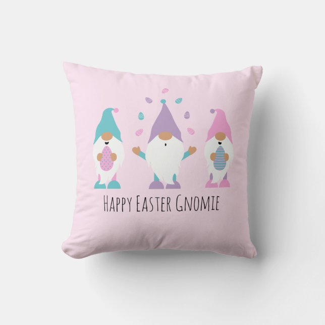 Happy Easter Gnomie Juggling Easter Eggs Throw Pillow (Front)