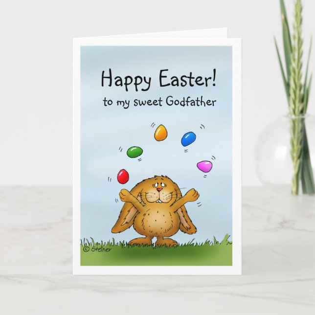 Happy Easter Godfather Cute Bunny Holiday Card (Front)