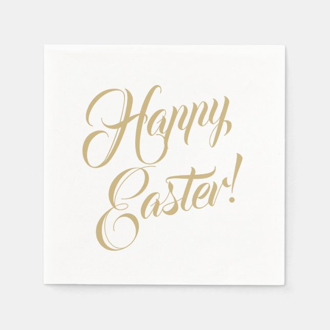 Happy Easter gold custom script typography elegant Napkin (Front)