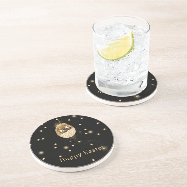 Happy Easter Gold Disco Ball Coaster (Side)