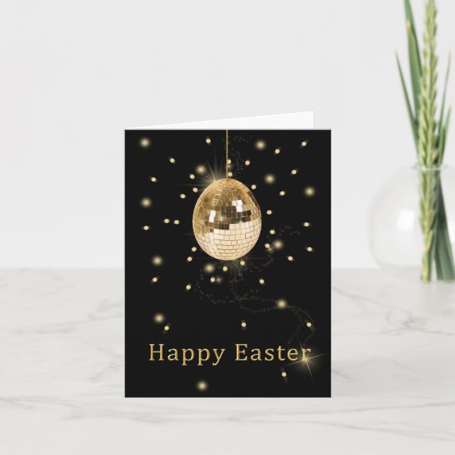 Happy Easter Gold Disco Ball Holiday Card (Front)