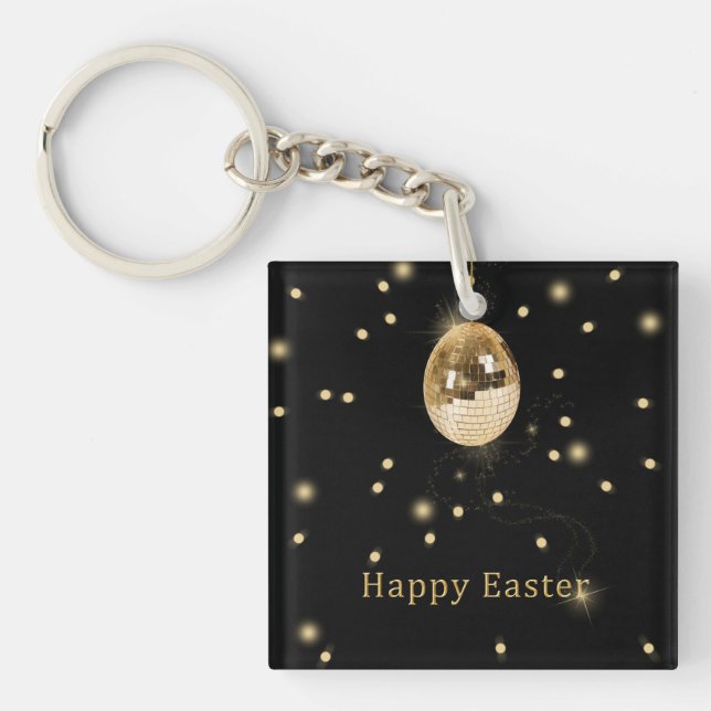 Happy Easter Gold Disco Ball Keychain (Front)