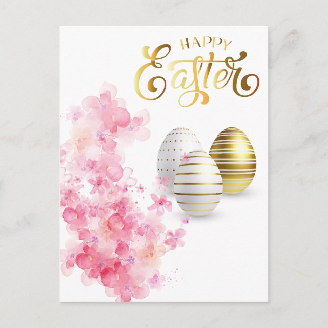 Happy Easter Gold Eggs Personalize  Postcard (Front)