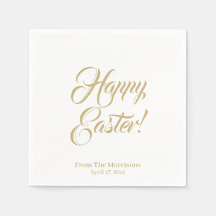Happy Easter gold white custom script elegant cute Napkin