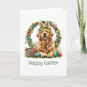 Happy Easter Golden Retriever Dog Bunny Ears Holiday Card