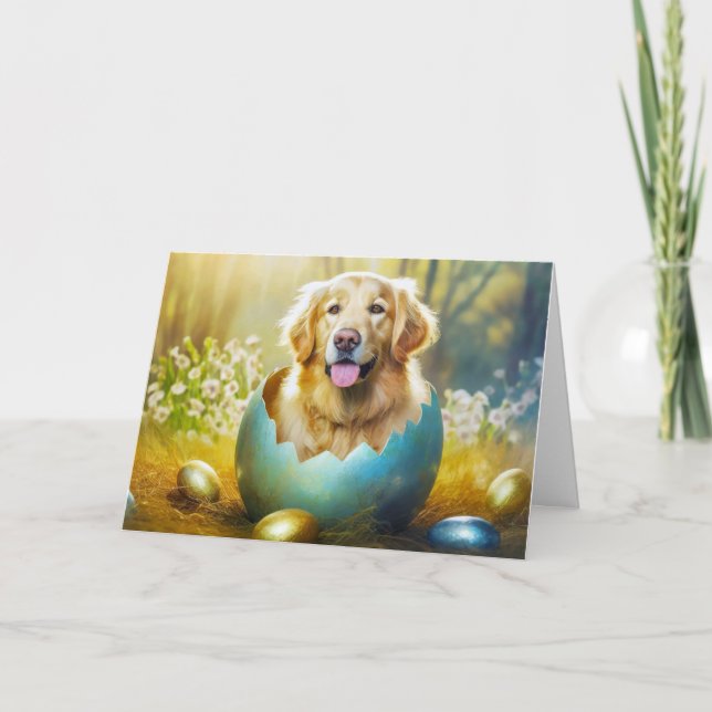 Happy Easter Golden retriever dog Holiday Card (Front)