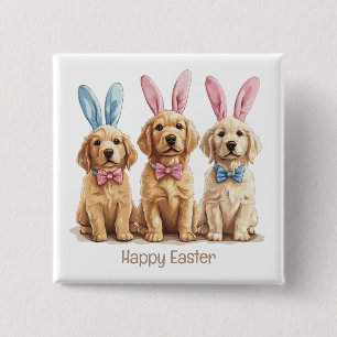 Happy Easter Golden Retriever Dogs Bunny Ears 2 Inch Square Button