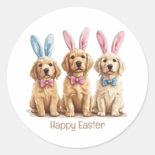 Happy Easter Golden Retriever Dogs Bunny Ears Classic Round Sticker