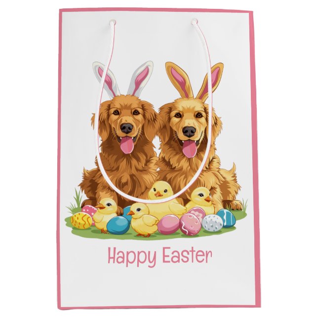 Happy Easter Golden Retriever Dogs Bunny Ears Medium Gift Bag (Front)