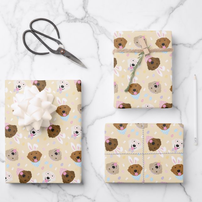 Happy Easter Golden Retriever Dogs Wrapping Paper Sheet (Front)