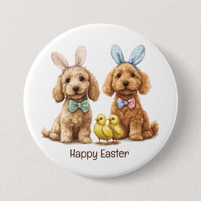 Happy Easter Goldendoodle Dogs 3 Inch Round Button (Front)