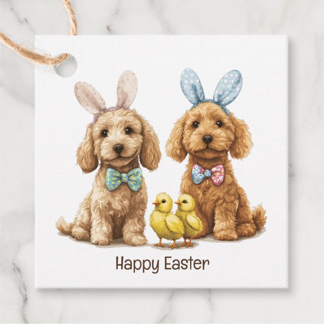 Happy Easter Goldendoodle Dogs Favour Tags (Front)