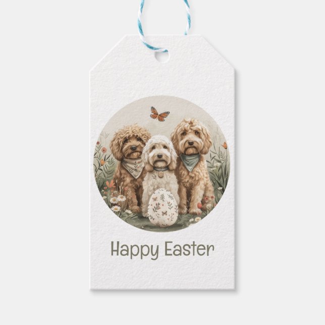 Happy Easter Goldendoodle Dogs Gift Tags (Front)