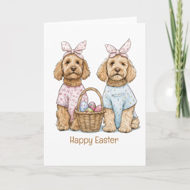 Happy Easter Goldendoodle Dogs Holiday Card (Front)