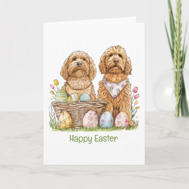 Happy Easter Goldendoodle Dogs Holiday Card (Front)