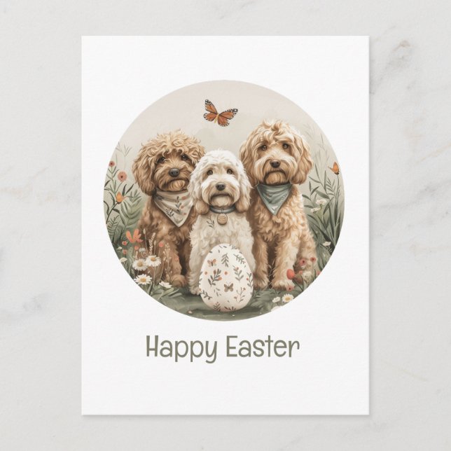 Happy Easter Goldendoodle Dogs Holiday Postcard (Front)