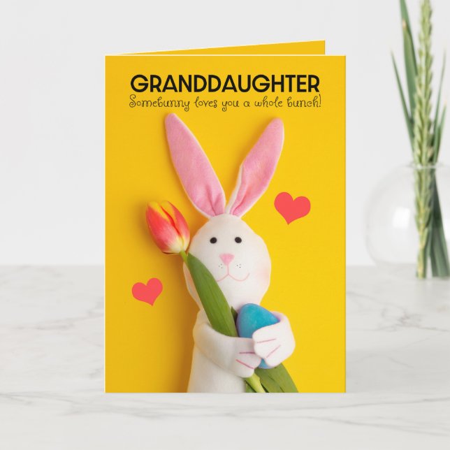 Happy Easter Granddaughter Cute Bunny With Easter Holiday Card (Front)
