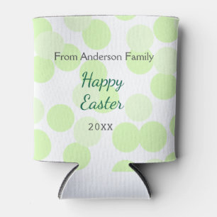 Happy Easter gray green polka dots family name Can Cooler