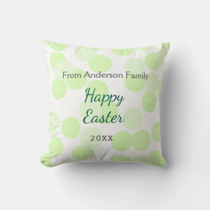 Happy Easter gray green polka dots family name Throw Pillow