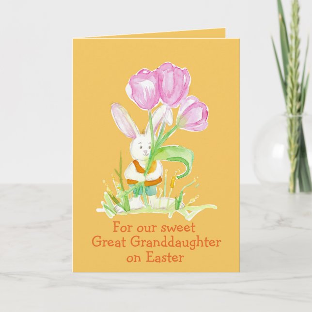 Happy Easter Great Granddaughter Rabbit Tulips Card (Front)