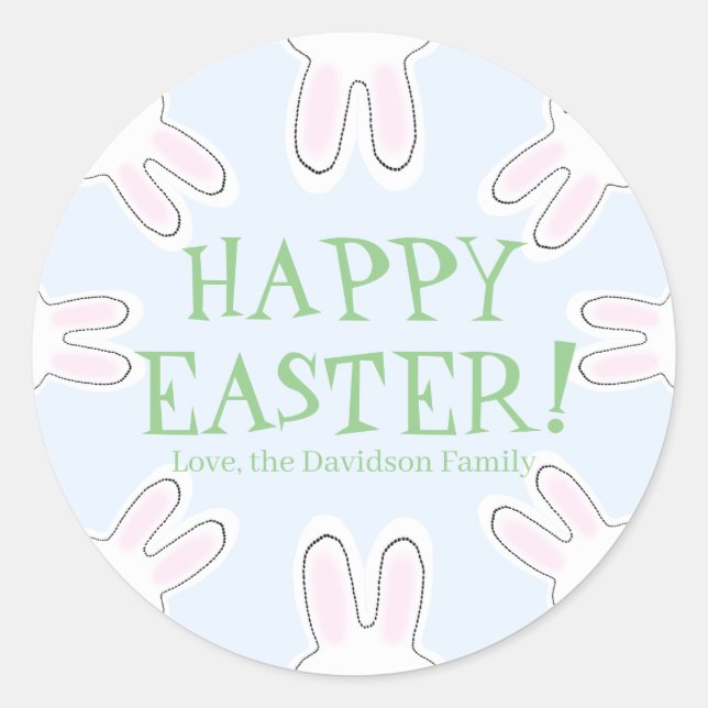 Happy Easter green blue custom cute bunnies funny Classic Round Sticker (Front)