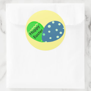 Happy Easter Green Blue Easter Eggs Classic Round Sticker