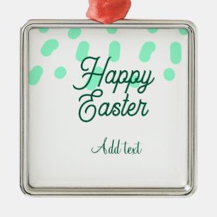 Happy Easter green eggs pastel name date simple Metal Ornament