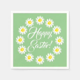 Happy Easter green script cute daisy cheerful Napkin