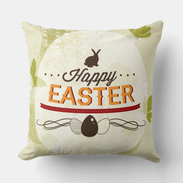 Happy Easter Green Throw Pillow (Front)