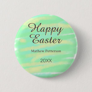 Happy Easter green yellow pastel gray name year  2 Inch Round Button